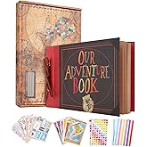 Our Adventure Book Scrapbook Album 11.9 X 7.6 Inch 80pages,3d Retro Embossed Letter Hard Cover Movie Up,Memory Book For Couples,DIY Album for Anniversary,Wedding,Travelling,Friends,Family,Couple Gifts