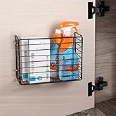 Lonian Wall Mounted Storage Basket, Black Metal Wire Kitchen Wrap Organizer Rack, Heavy Duty Hanging Basket for Cabinet Door, Pantry, Cutting Boards, Foil, and Cleaning Supplies