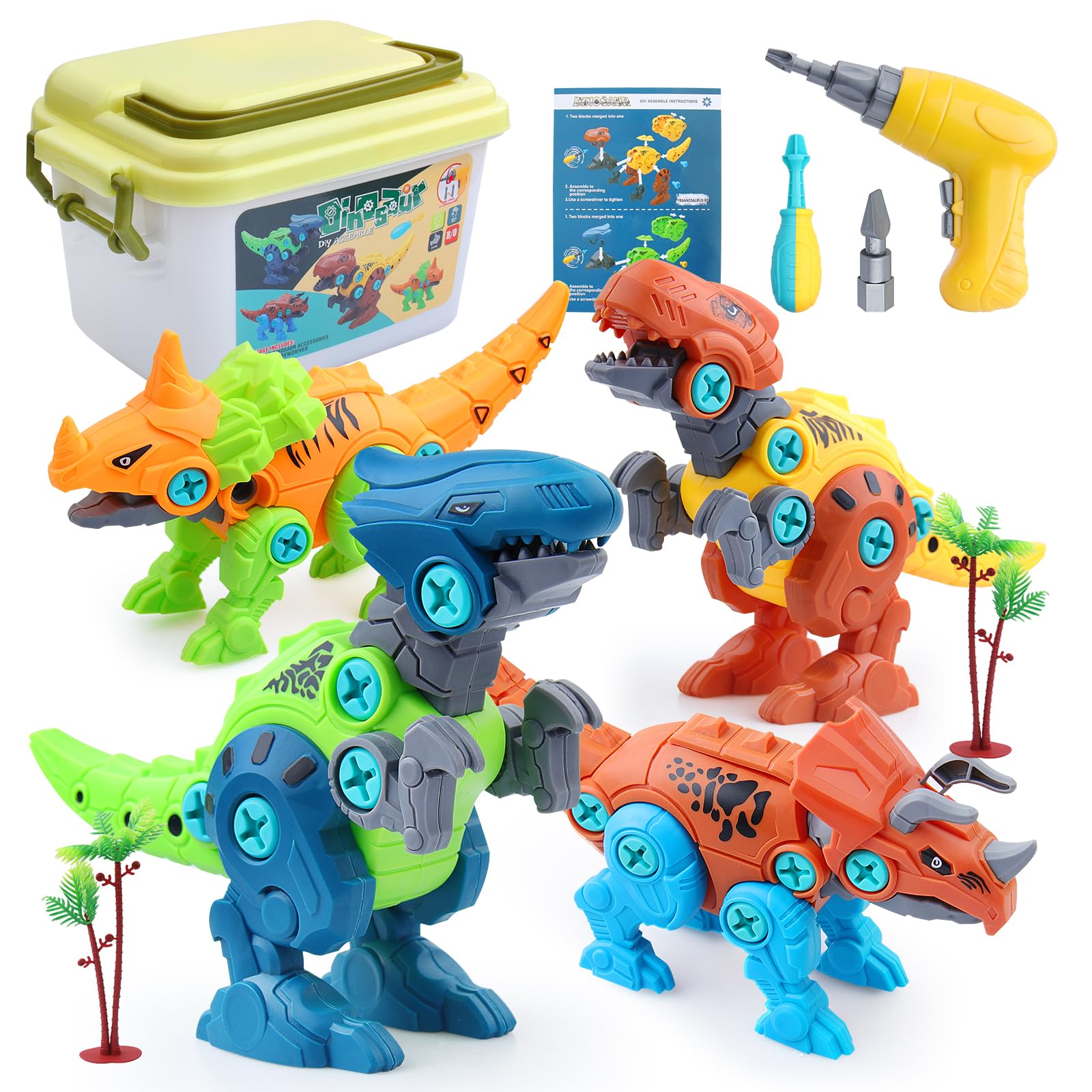 Dinosaur Toys for Boys Take Apart Dinosaur godzilla toys for Kids with Electric Drill&Storage Box DIY Construction Build Interactive Toy hammond collection STEM Gifts for Boys Age 3 4 5 6 7 + Year Old