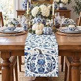 JarThenaAMCS Fall Table Runner Blue White Chinoiserie Porcelain Pumpkin Decorative Table Runner for Autumn Harvest Farmhouse Home Kitchen Party Decoration, 13 x 72 Inch