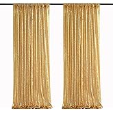 Gold Sequin Backdrop Curtain Panels Stage 2 Pieces 2FTx8FT Sheer Gold Curtains Backdrop Photo Backdrop Curtains for Wedding Birthday Party Background Drapes Christmas Decorations