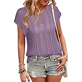 Arach&Cloz Womens Summer Crochet Tops 2024 Lightweight Cap Sleeve Crew Neck Knit Fashion Casual Sleeveless Sweater Vest