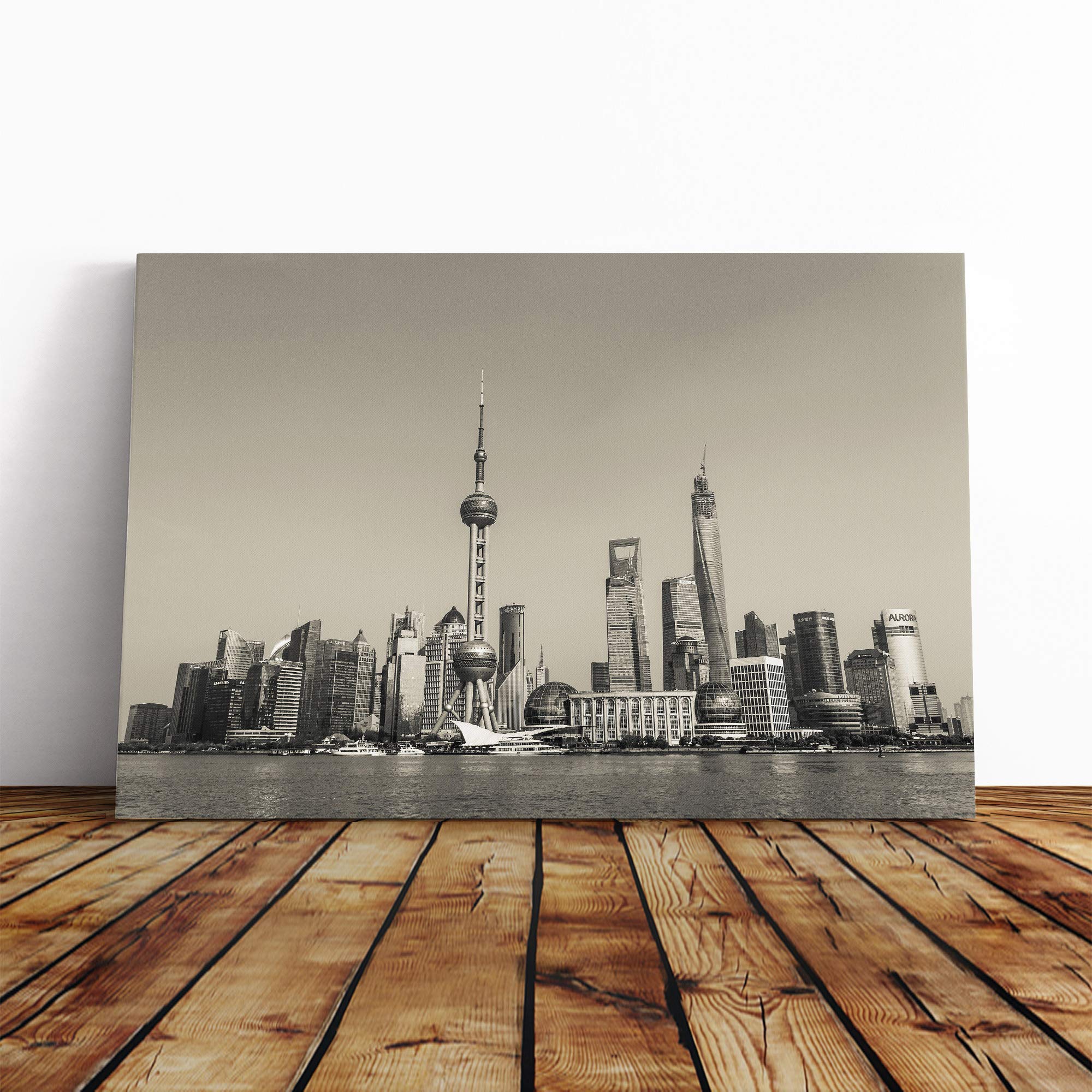 Shanghai China Skyline (4) Canvas Print | Gallery Wrapped 30mm Frame Wall Art | 20x14 inches | Ready to Hang | Modern Cityscape Picture | Living Room Bedroom Lounge Office