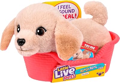 Little Live Pets Buddy Retriever Mini Puppy 20+ Sounds Basket Bed