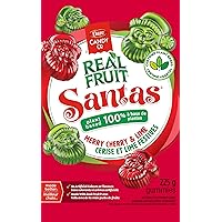 REALFRUIT Red & Green Santas Christmas Holiday Gummies - Cherry & Lime Flavoured Plant Based Gummies, No Artificial Colours o