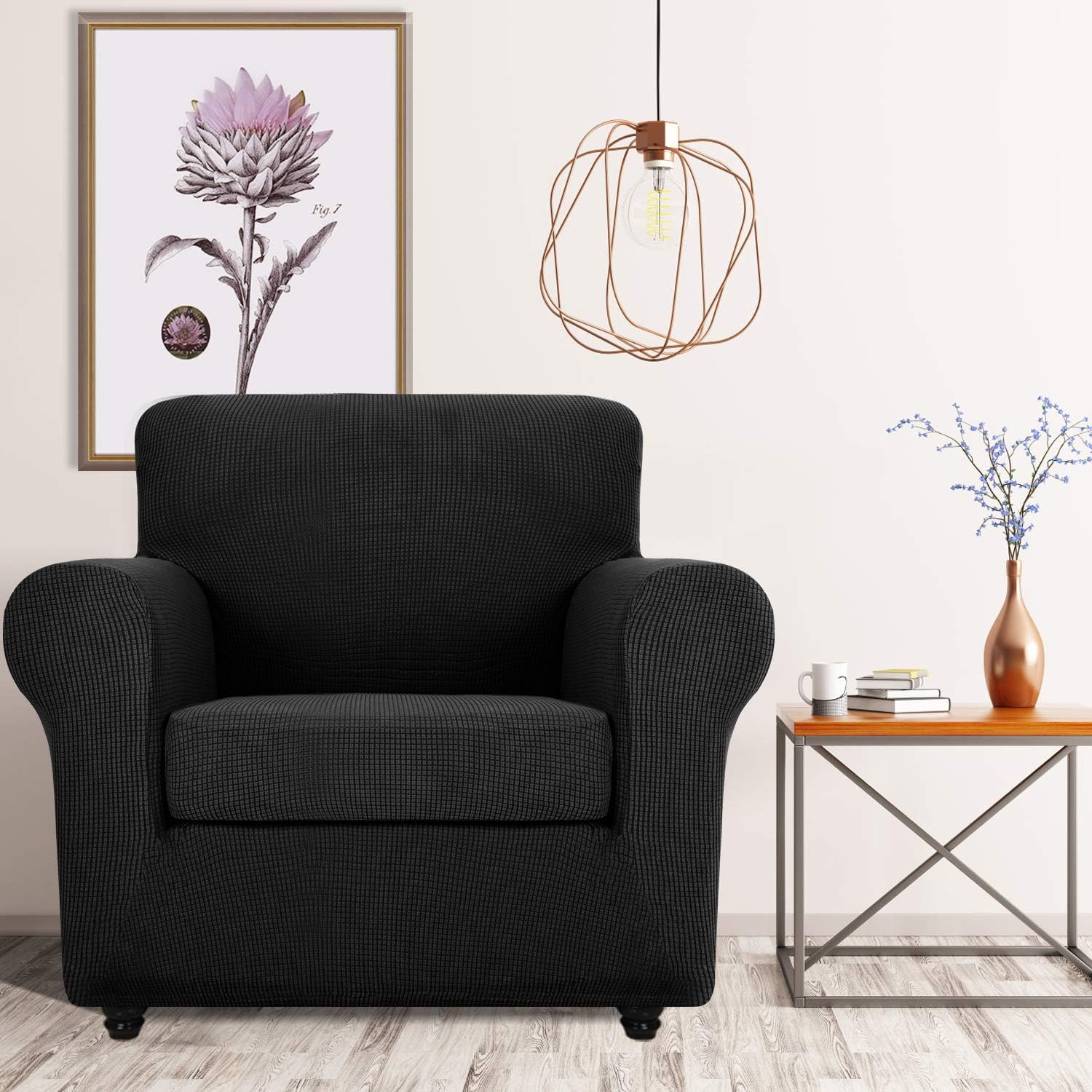 ZNSAYOTX Super Stretch Chair Slipcover Universal Sofa Chair Covers for Living Room Dogs Pet Furniture Protector Spandex Armchair Slipcovers with Anti Slip Foam Sticks (Black, Chair): Kitchen & Dining