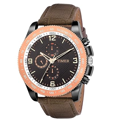 Timer Fashionable Black Dial Chronograph Watch for Men & Boys