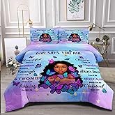 CKOU CCOO Black Girl Magic Comforter Set - Twin Size, African American Girl Inspirational Quotes Comforter Set with 2 Pillowcases