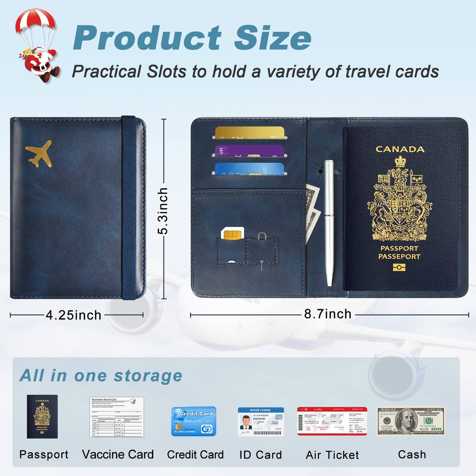 DMLuna Passport Holder, Premium PU Leather Travel Passport Wallet RFID Blocking Passport Cover Case Travel Documents Organizer with Pen Holder, for Women and Men