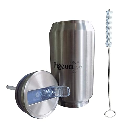 AVNS INDIA Pigeon Stylish Stainless Steel Double Walled Insulated Thermo Sippy/Sipper Cup with Lid and Straw Cleaner Brush (240 ml, 2-5 Years, Silver)
