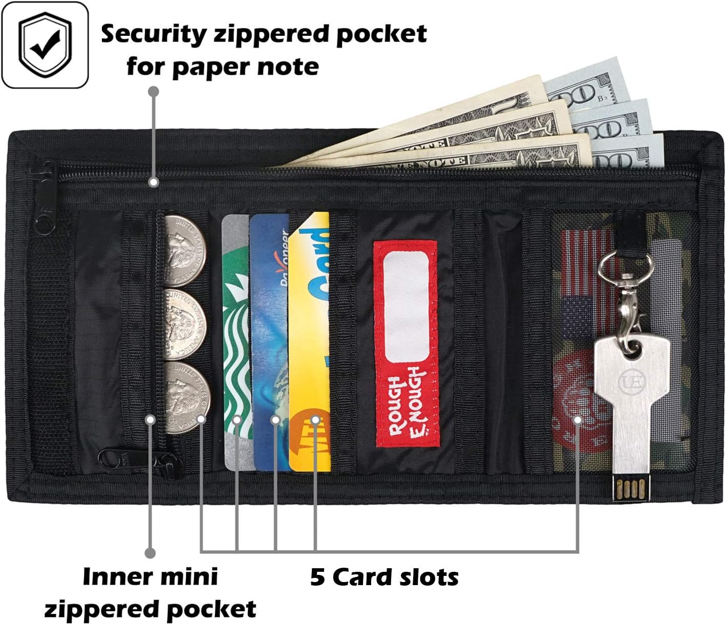 Rough Enough Lanyard Boys Kids Wallet for Teenage Boy with Coin Pocket Credit Card Holder Zipper in Trifold Personalised Mens Wallet Key - Image 4