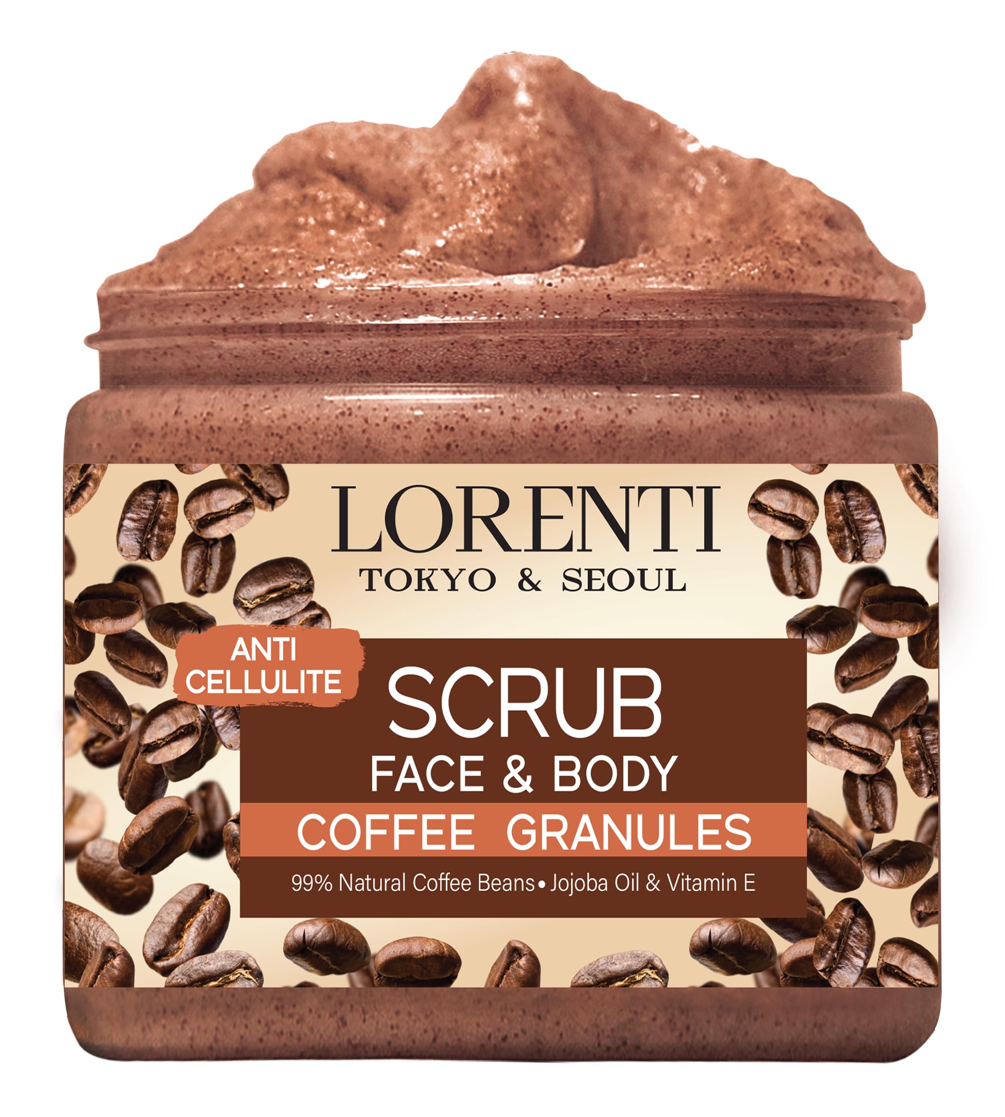 Lorenti Coffee Scrub Face & Body | Jojoba Oil & Vitamin E Anti Cellulite, Stretch Marks, Spider Veins Wrinkle, Detox 500ml