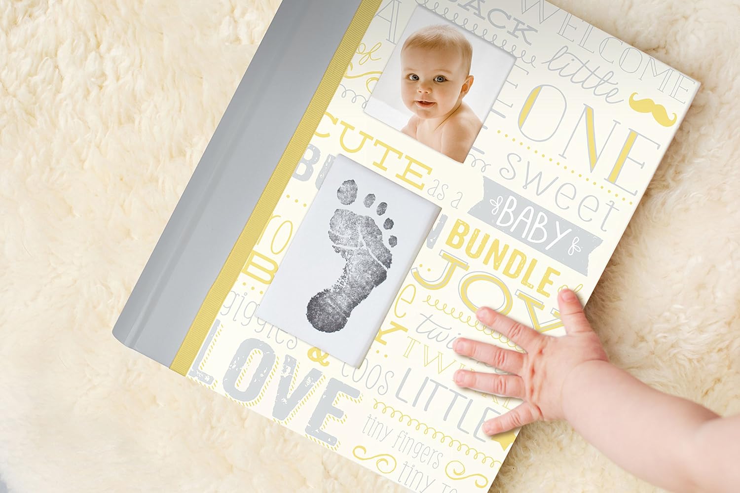 Little Blossoms by Pearhead Vintage Five Year Memory Book with an Included Clean-Touch Pad to Create Baby's Handprint or Footprint, Yellow and Gray: Baby