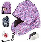 Travel Pillow with Extra Large Hood for Airplane Long Flights Privacy and Comfort Memory Foam with Skin-Friendly Cover for Road Trip Head&Neck Support for Plane Office Cars Sleeping & Rest(Colorful)