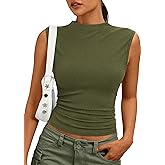 PRETTYGARDEN Sleeveless Tops for Women Ribbed Mock Neck Tank Top Slim Fitted Ruched Basic Layering Shirts 2026 Summer Clothes