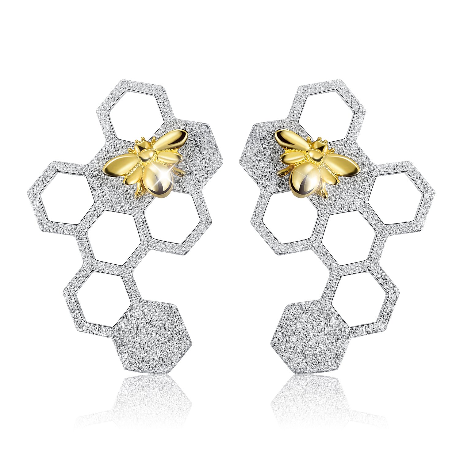 Christmas GiftsSpringlight S925 Sterling Silver Women's Earrings Bee and Honeycomb Stud Earrings Personalised Gifts, Birthday Gifts for Women, Gifts for Her.