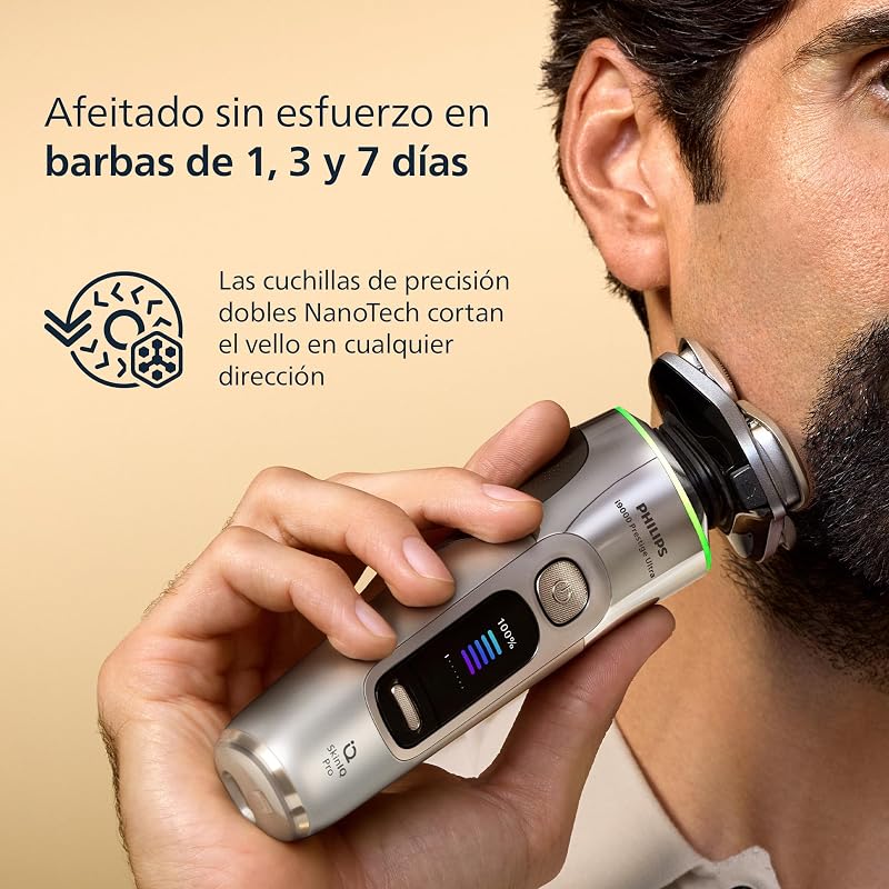 i9000 Prestige Ultra, Afeitadora Eléctrica Hombre, Máquina de Afeitar Barba Seco y Húmedo, SkinIQ Pro, Base de Carga, Recargable, Estuche, Centro de limpieza, Recortador, Naricero, XP9404/38