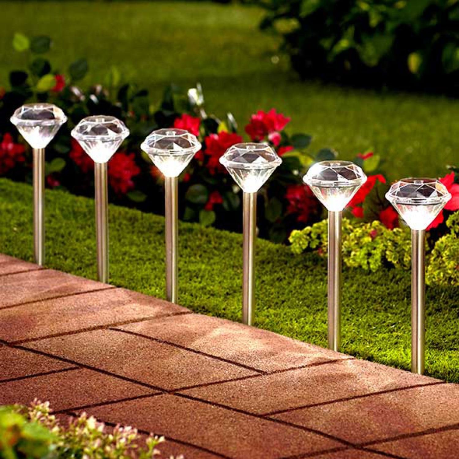 Solalite® 10 Pack Stainless Steel Solar Diamond Stake Lights LED Garden Lanterns
