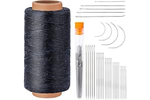 Tikjiua 492ft Leather Needle Thread, Curved Needles, Upholstery Needle and Flat Thread, 164Yard Black Waxed Thread with Upholstery Needles for Leather Canvas Carpet Furniture Sofa Repair (Black01）