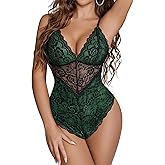 Avidlove Lingerie for Women One Piece Snap Crotch Teddy Bodysuit Contrast Lace Mini Babydoll