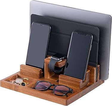 Amazon Com Wutcrft Wood Charging Station Nightstand Organizer For Multiple Devices Including Phone Smart Watch Laptop Tablet Or Electronic Accessories Perfect As An Electronic Organizer Or Gifts For Men Electronics