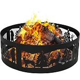 Sunnydaze Wood Burning Outdoor Metal Fire Pit Ring, 36", Forest Wilderness | 360-Degree Wildlife Cutouts, Portable Campfire Ring, Steel Fire Ring for Outside Firepit, Backyard, Bonfire, Camping