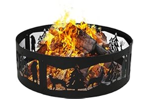 Sunnydaze 36-Inch Outdoor Fire Ring - Portable Metal Fire Pit Ring for Camping or Backyard - 360-Degree Wildlife Cutouts - Forest Wilderness