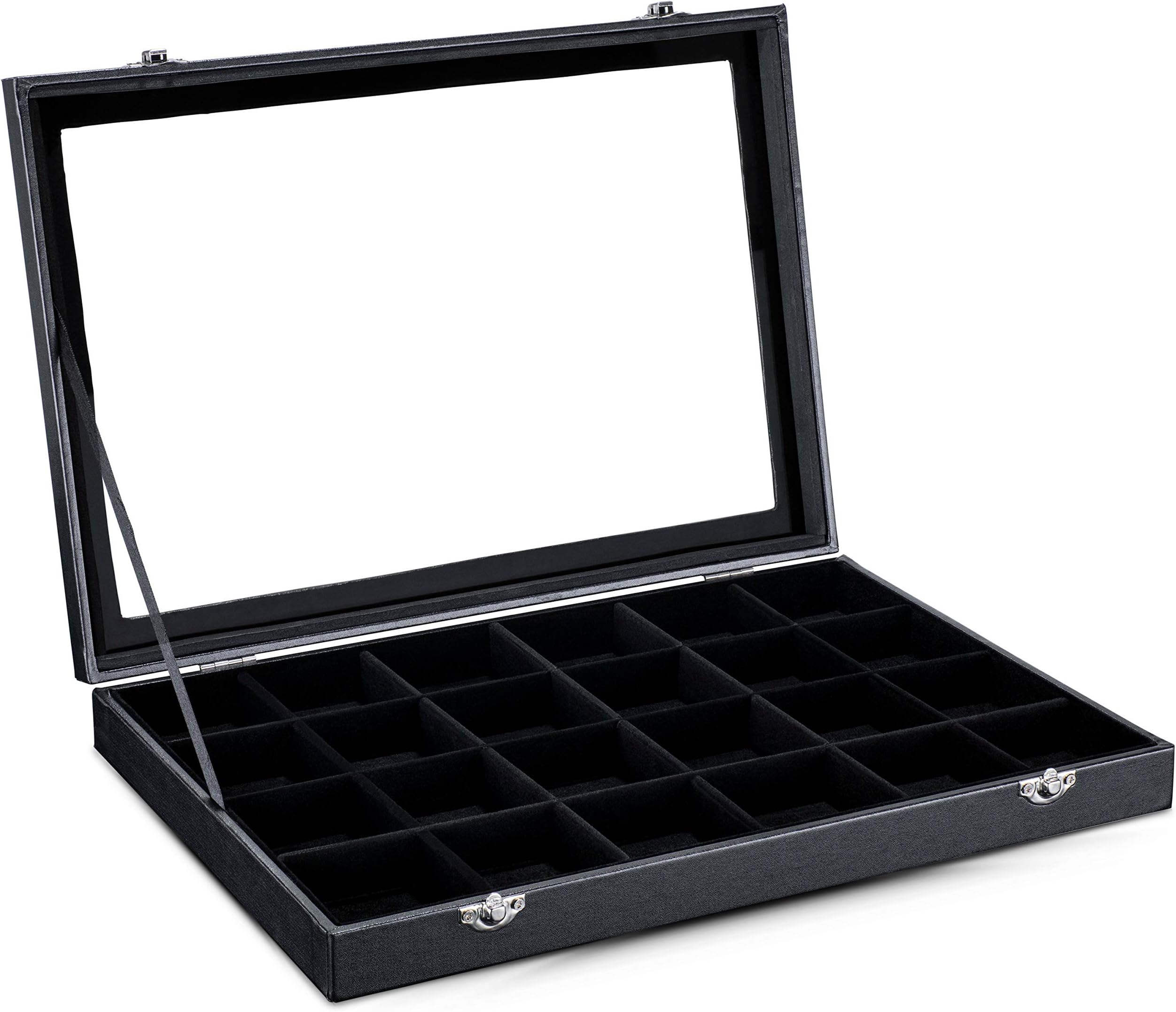 TRESKO® 24 Slots Jewellery Display Storage Box | Tray Case Organiser - Black