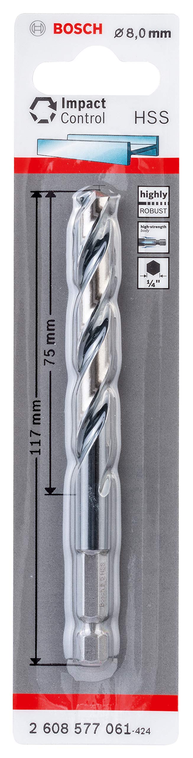 Bosch Professional Impact Control HSS Twist Drill Bit (for metal, 8 x 75 x 117 mm, accessories for impact drills)