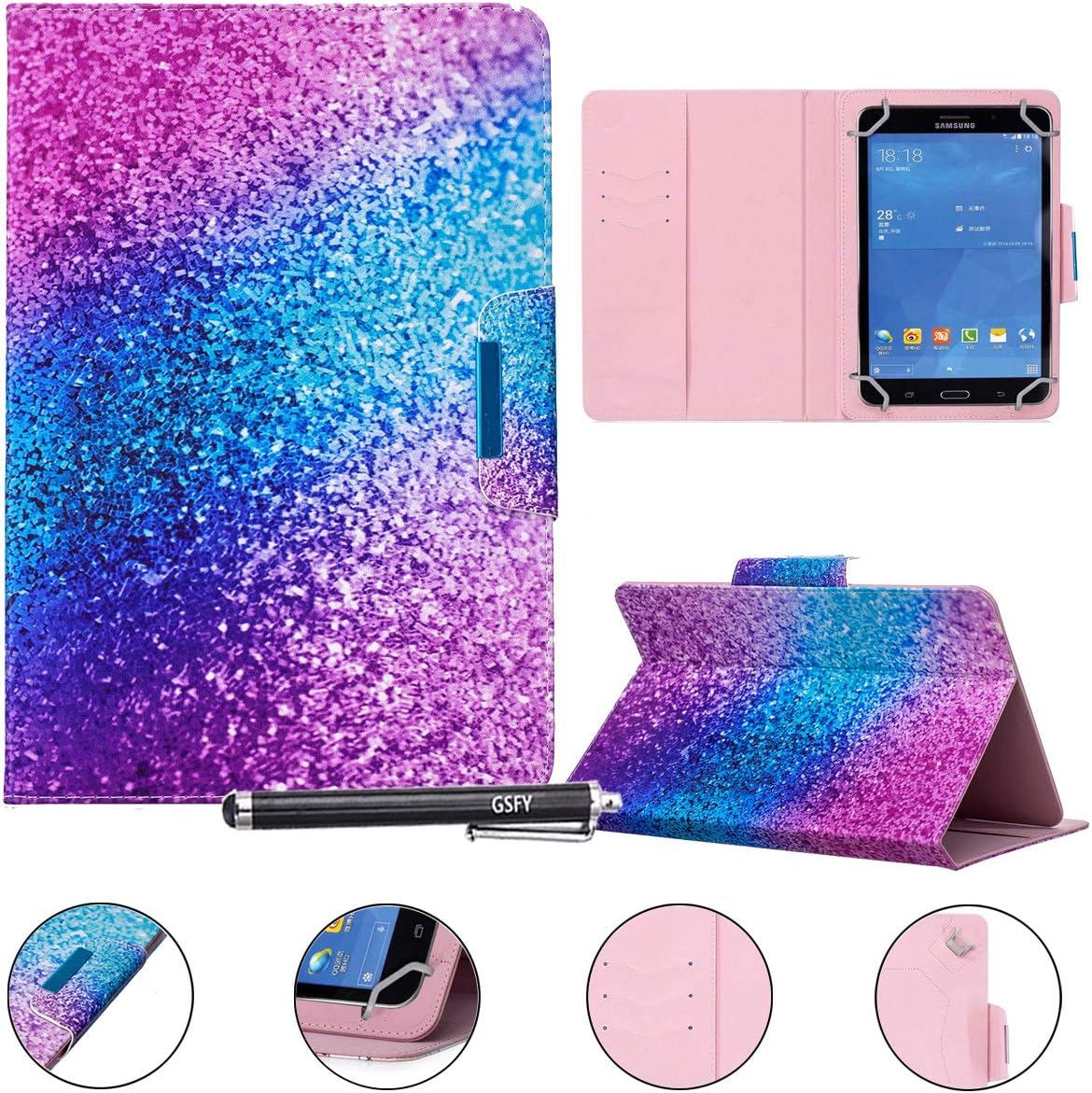 Universal Case for 9-10.5 inch Tablet, Newshine Stand Folio Case Protective Cover for 9" 10.1" Touchscreen Tablet, with Multiple Viewing Angles, Card/Cash Pocket - Blue Purple