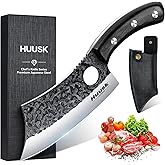 Huusk Knives Japan, Hand Forged Meat Cleaver Knife with Sheath, High Carbon Steel Kitchen Knife for Meat and Vegetables, Full Tang Butcher Knife for Camping, BBQ, Christmas Gift for Men and Women