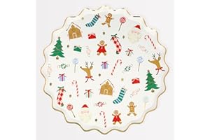 Meri Meri Christmas Party Plates (Pack of 8), Disposable Plates for Party, Christmas Paper Plates with Scalloped Edge