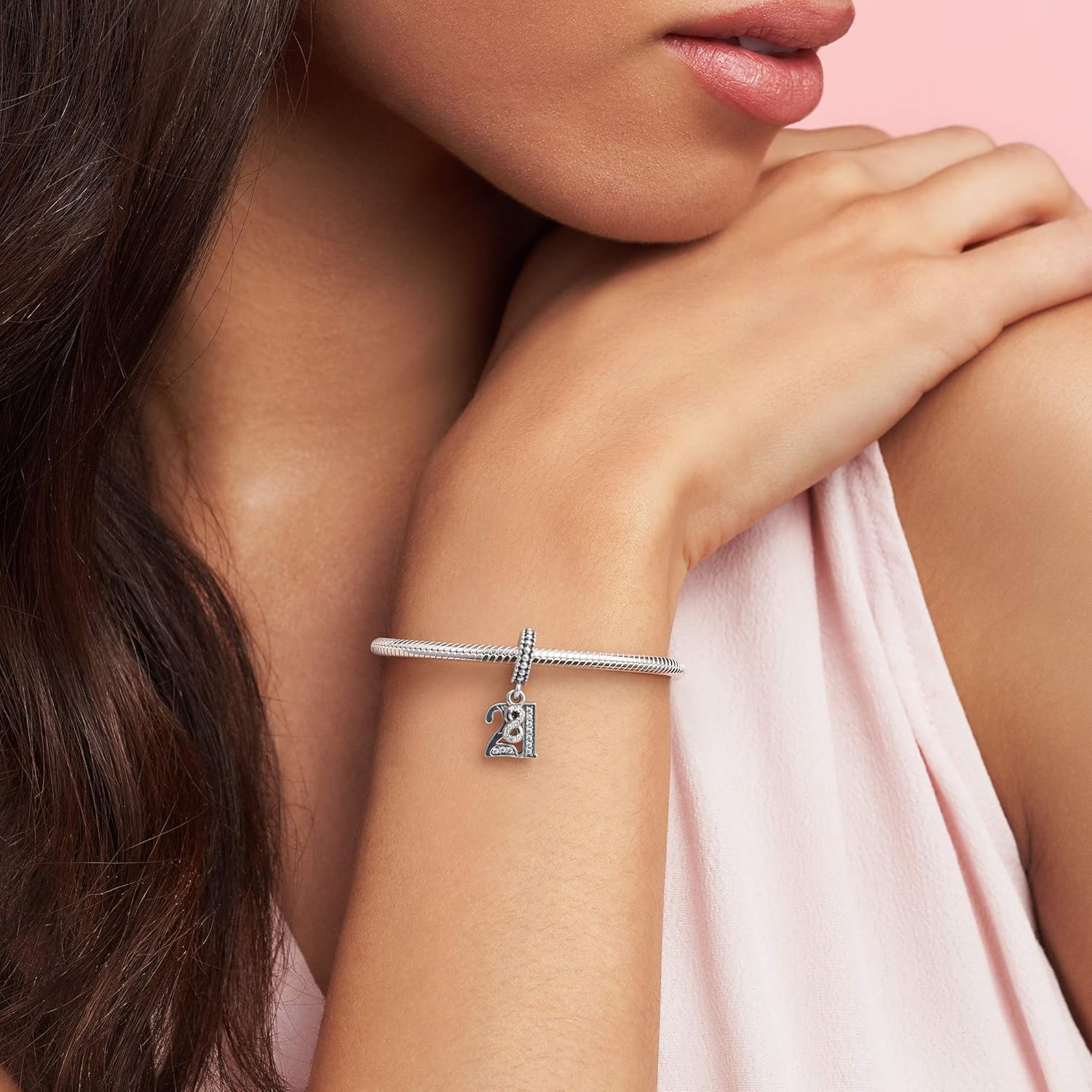 PANDORA Moments Women's Sterling Silver 21 Years of Love Cubic Zirconia Dangle Charm for Bracelet No Box, Clear, MUIIF118 - Image 3