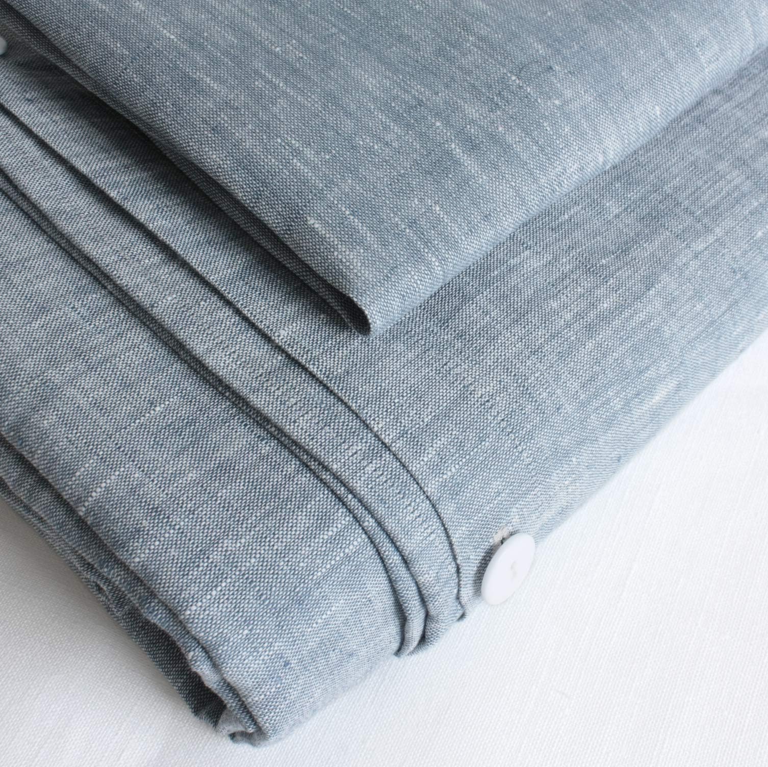 Double Bed Linen Duvet Cover In) Queen Size 155 x 200 cm Linen Duvet, 1 Pillow Case, Set of 2, Blue Melange, linen, Blau-Weiß Melange, 155 cm x 200 cm + 80 cm x 40 cm