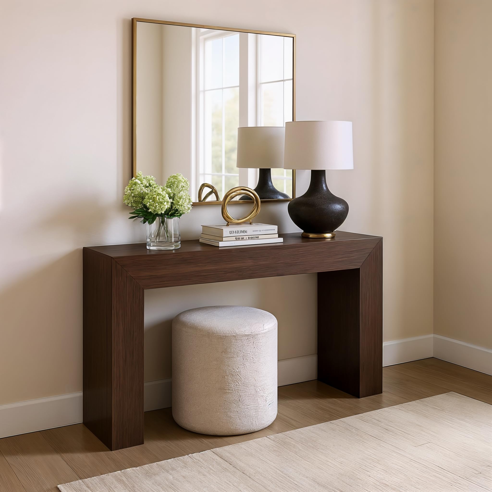 Photo 1 of *USED MISSING PATRS* Plank+Beam Grand Console Table, 56 Inch Solid Wood Modern Sofa Table, Narrow Entryway Table for Hallway, Behind The Couch, Living Room, Foyer, Walnut Wirebrush