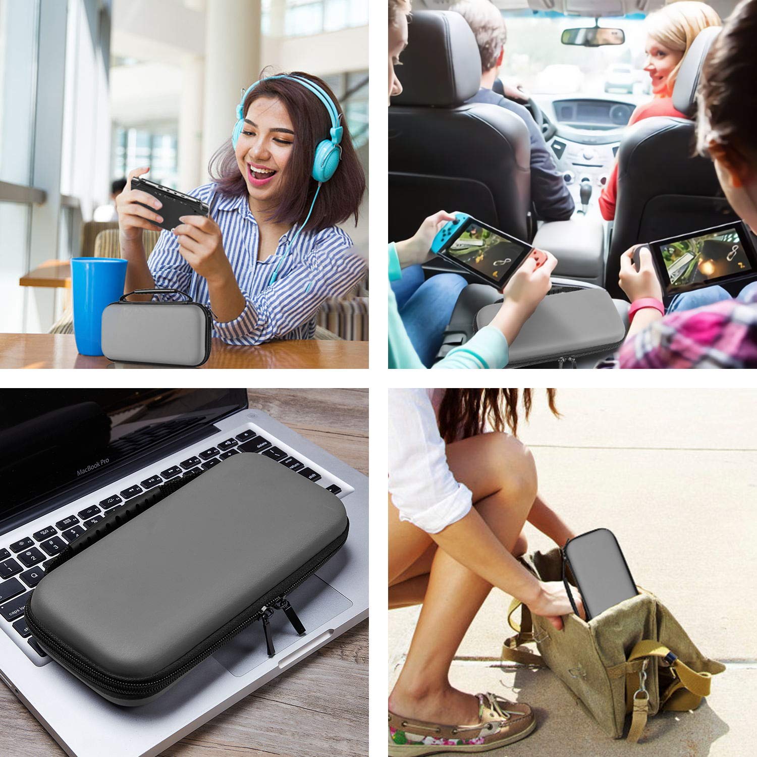 Halnziye Carrying Case for Nintendo Switch Lite - Portable Hard Shell Travel Case with 2-Pack Tempered Glass Screen Protector for Nintendo Switch Lite & Accessories (Gray)