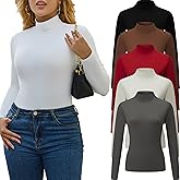 5 Piece Women's T-Shirts Turtleneck Long Sleeve Tops High Neck Fitted Layering Warm Base Fall Winter Basic Tees