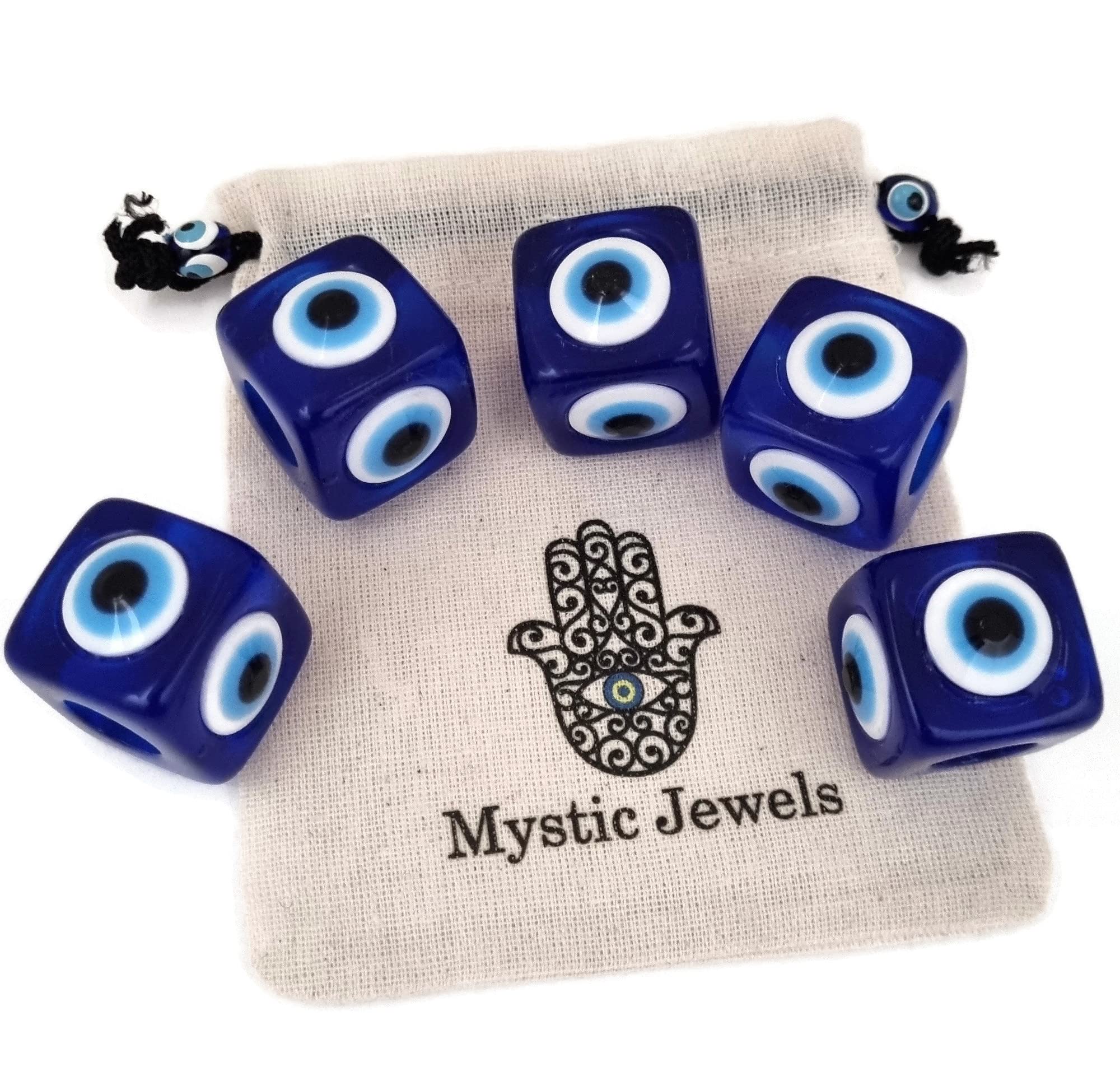 Pack of 5 – Turkish Eyes for Hanging – Plastic Against Blue and White Evil Eye, Lucky Amulet, Wall Decor (Cube)