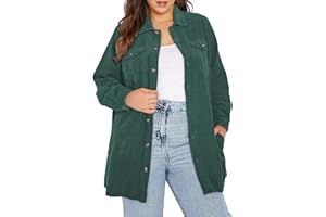 Eytino Womens Plus Size Long Sleeve Button Down Boyfriend Shirts Casual Plaid Shacket Jacket Coats(1X-5X)