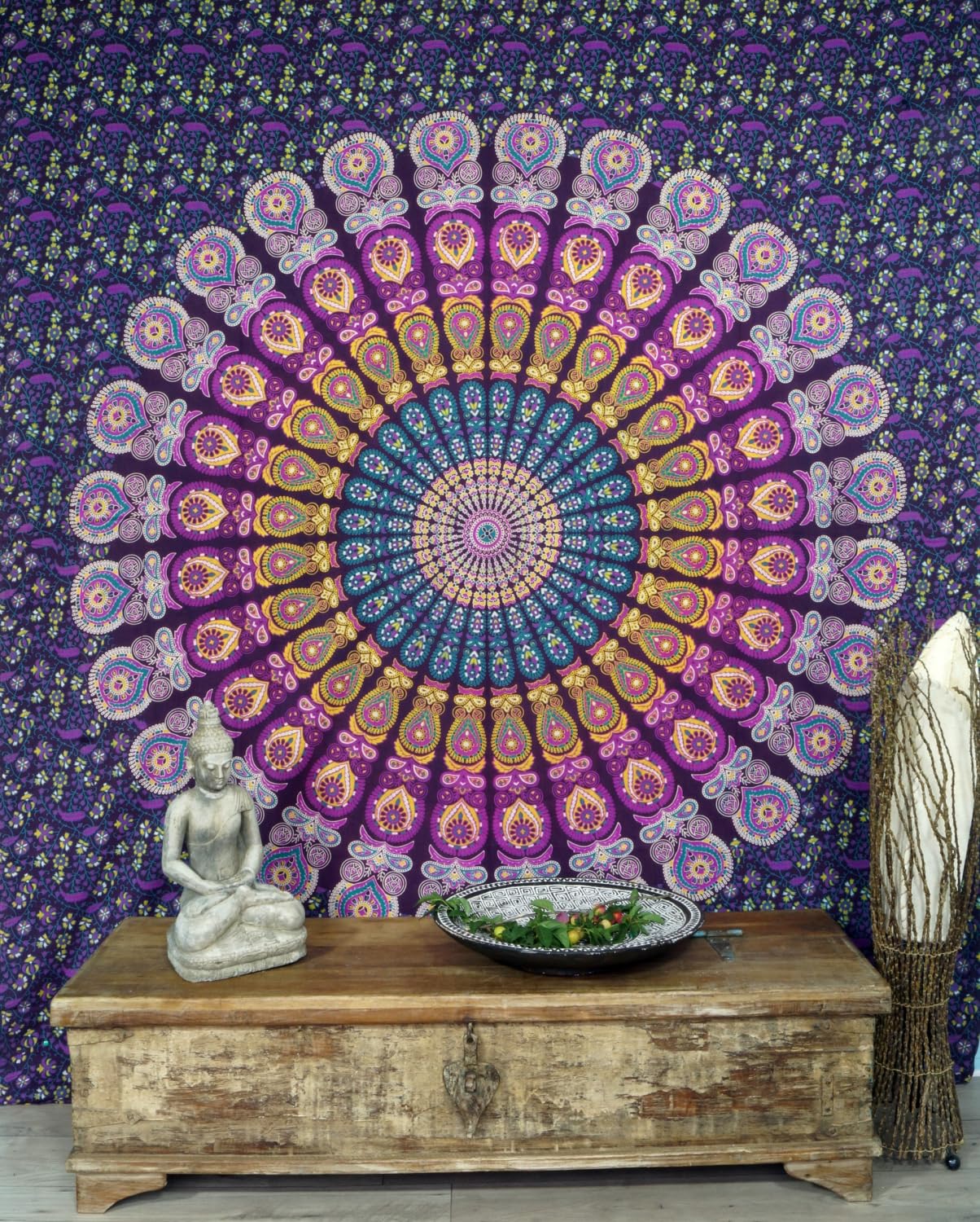 Guru-Shop Indian Mandala Cloth, Wall Cloth, Bedspread Mandala Print - Blue/Purple, 230x210 cm, Bedspreads with Mandala