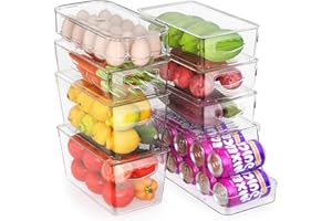 THEAOO Refrigerator Organizer Bins-8 Pack Fridge Organizers and Storage Clear with Lids Stackable Storage Bins Plastic Clear Containers for Organizing for Kitchen Cabinet Pantry Bins