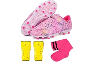 brooman Kids Firm Ground Soccer Cleats Girls Football Cleats with Shin Guards and Soccer Socks