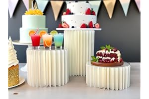 FABIACCI 3PCS Cylinder Stands for Party with Acrylic Plates, Foldable Cylinder Pedestal Stand, Cylinder Display Columns for Parties, Weddings, Baby Showers, Birthday, Events Centerpieces Decor (5.9"+9.8"+15.7")