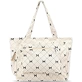Clysee Bow Tote Bag for Women Large Corduroy Shoulder Bag with Pockets and Zipper Bow Purse for Work Travel