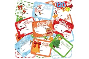 FINGOOO Christmas Gift Tags Stickers,120 Pieces Xmas Holiday Present Labels for Gift Self Adhesive Sticker for Friends(12 Patterns)