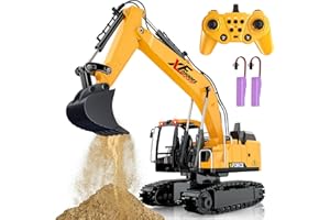 Shemira Remote Control Excavator, 13 Channel RC Excavator Toy for Boys 3-5 4-7 8-12 Year Old, 2.4Ghz RC Construction Vehicles with Metal Shovel & Light & Sound, Kids Christmas Birthday Gifts