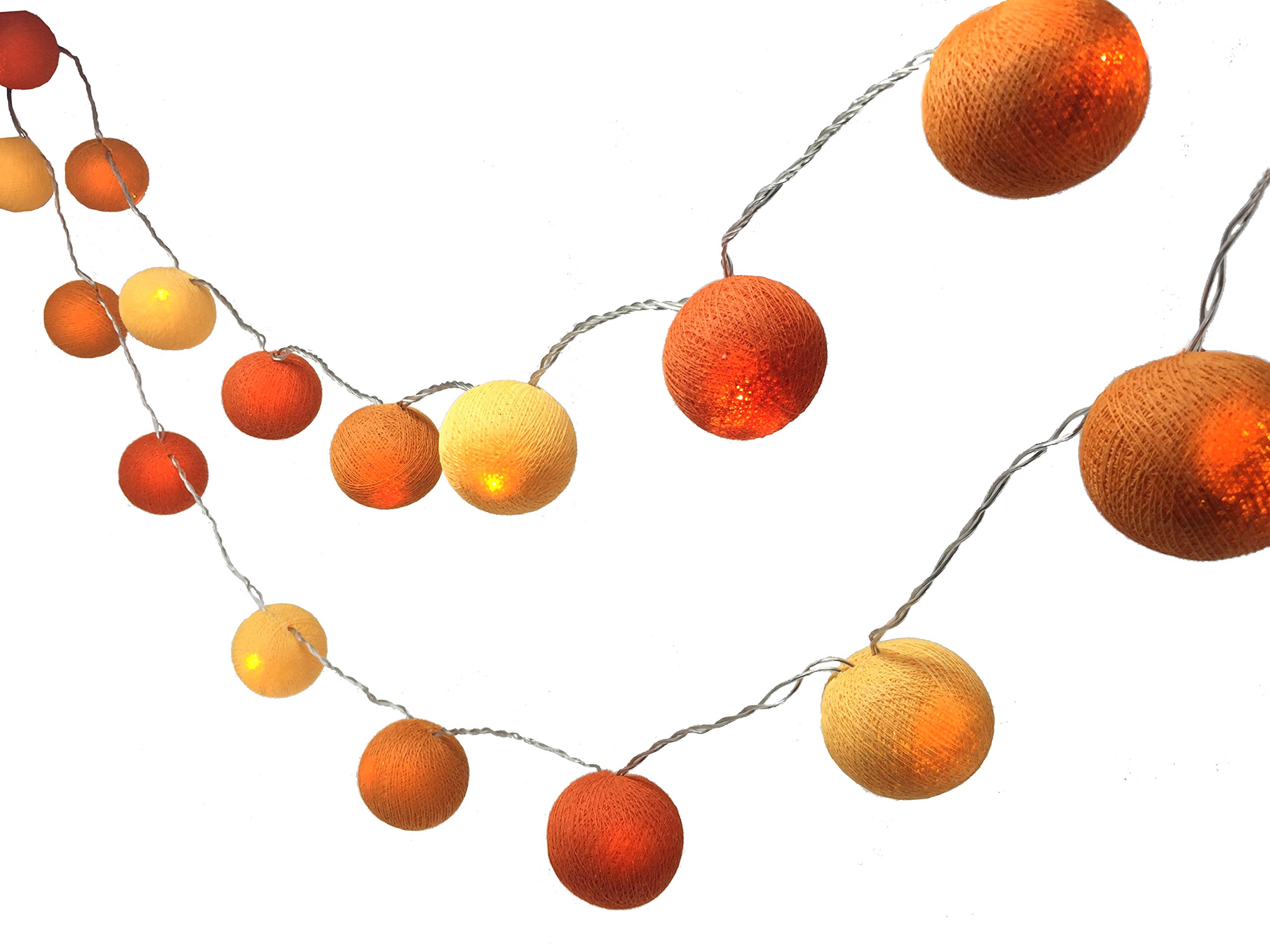 Blaze On Ambient Ball Fairy Lights (Metro Orange) – 20 Warm White LED Lights – Hand–Spun Cotton Balls – USB Powered and Includes UK 3–Pin USB Adapter – Indoor Decorative String Lights