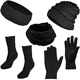 Winter Women Beanie Hat Scarf Gloves Socks Set Warmer Knit Hats Scarf Touchscreen Gloves Socks Crochet Winter Gifts for Adult