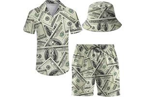 ifamawlea Men's 2 Piece Tracksuit Hawaiian Shirt Shorts Button Down Shirt and Shorts Sets with Bucket Hats