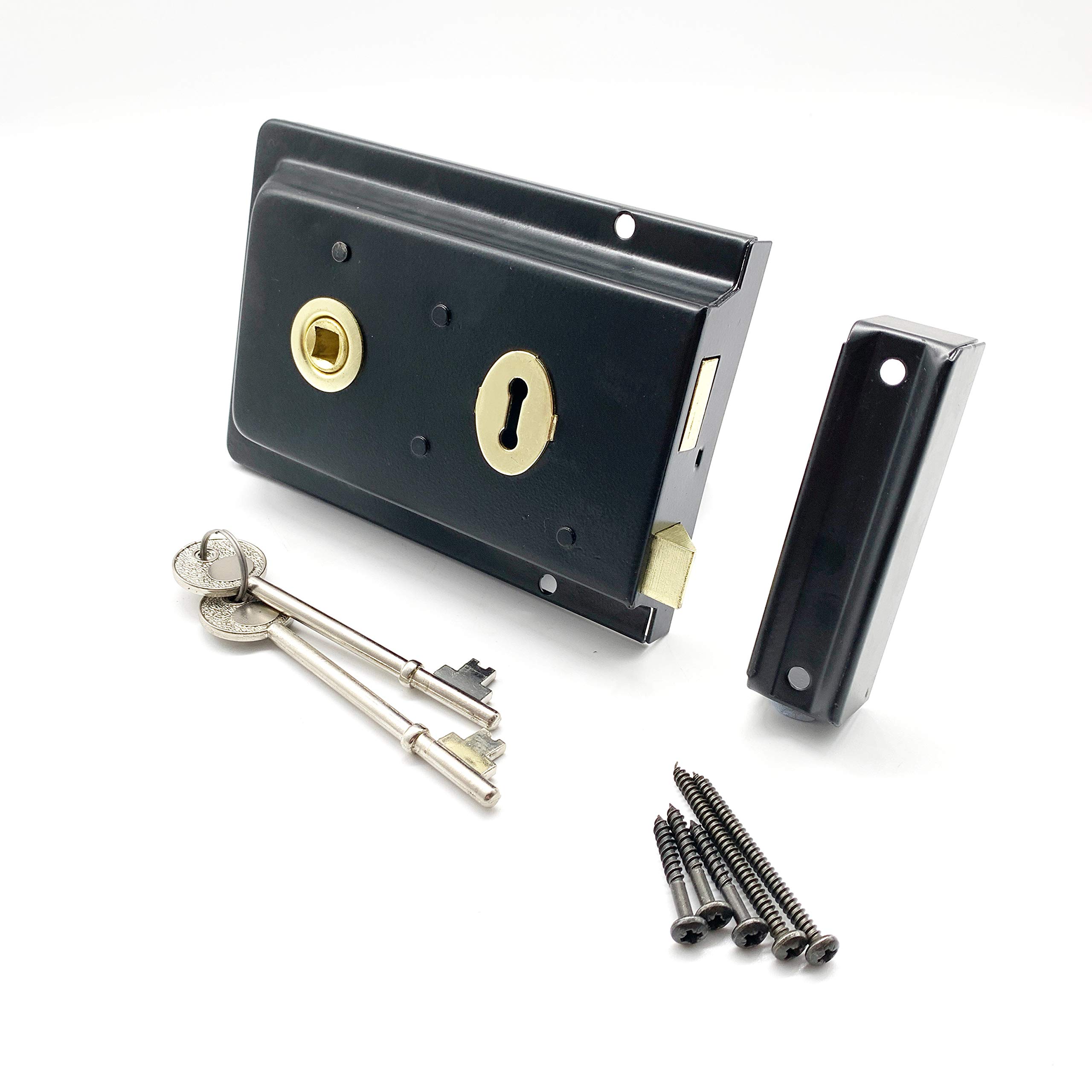 Rim Sashlock Surface Mounted Lock 156 x 106mm Fluted Pattern Black